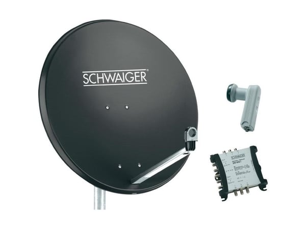 SCHWAIGER SAT-anlegg 80 cm 6 deltakere Quattro-LNB (uten switch) antrasitt med multiswitch 5/6