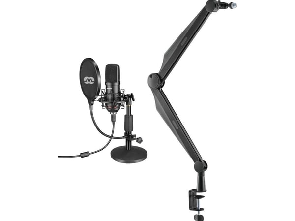Mozos USB-mikrofon MKIT-900PRO Gamer + Mikrofonstativ arm svart 80 cm SB41