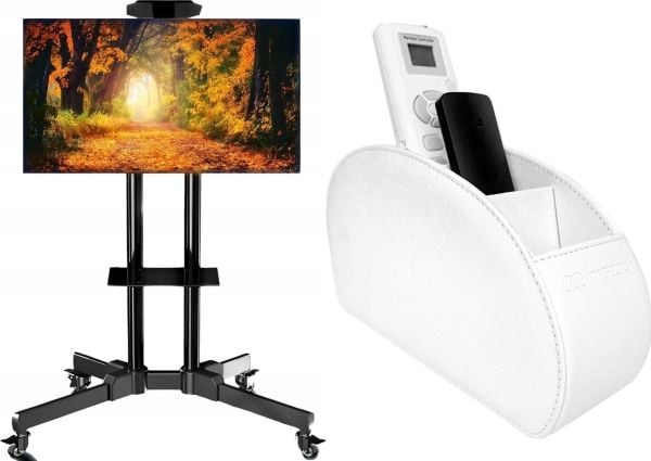 Mozos golvstativ 1500 32" - 60" + RCH-1-WH hållare för fjärrkontroller, vit