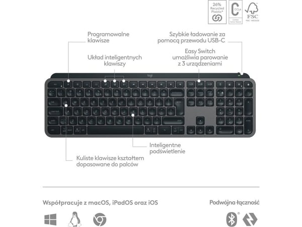 Logitech MX Vertical ergonomisk mus (910-005448) + MX Keys S trådløst tastatur (920-011587) graphite US