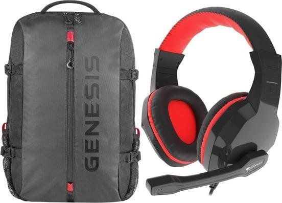 Genesis PALLAD 410 ryggsäck 15,6" (NBG-1947) + Genesis Argon 110 hörlurar röd (NSG-1437)