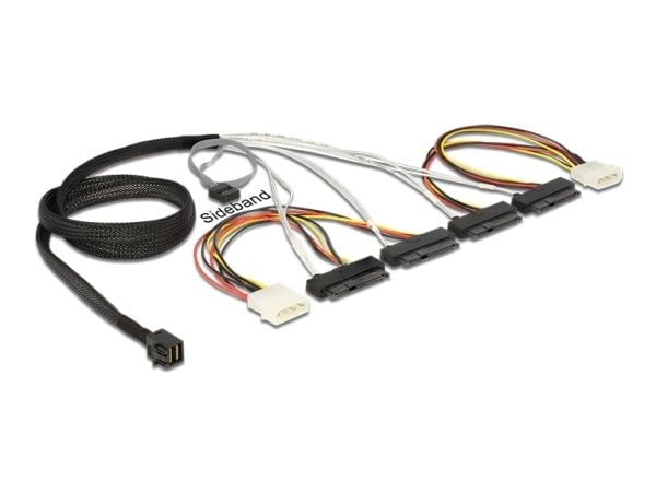 Delock - SAS intern kabel - med sidebånd - SAS 6Gbit/s - 29-pins intern SAS (SFF-8482) (hunn) til 4-pin intern strøm, 4 x Mini SAS HD (SFF-8643) (h...