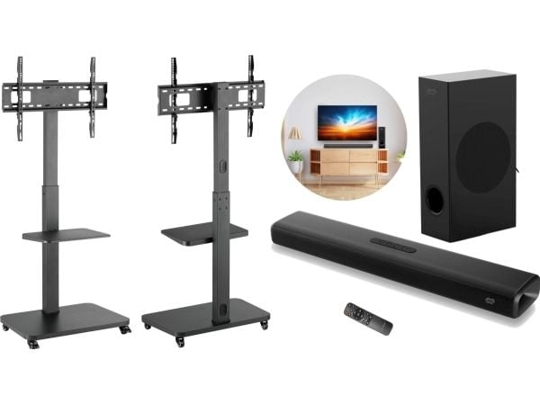 Mozos MSTV mobilt TV-stativ + Soundbar THEATER