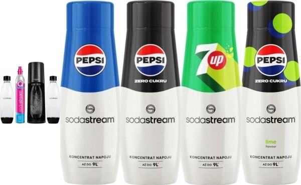 Sodastream Terra saturaattori + 2 pulloa + Musta kaasu + Pepsi siirappi, Pepsi Zero, Pepsi Lime, 7Up