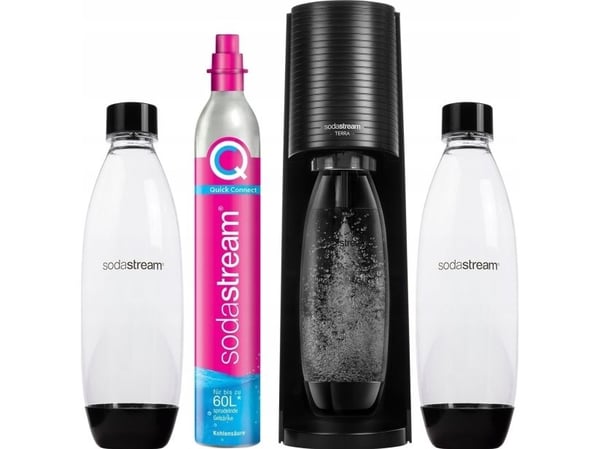 Sodastream Terra med 2 flaskor + kolsyra (svart) + Pepsi-sirap, Pepsi Zero, Pepsi Lime, 7Up