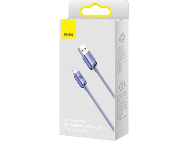 Baseus Crystal Shine, 1,2 m, USB A, USB C, 0,48 Gbit/s, Lila