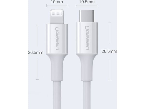 Ugreen kabel MFi USB Type C - Lightning 20W 3A kabel 0,25 m hvit (US171)