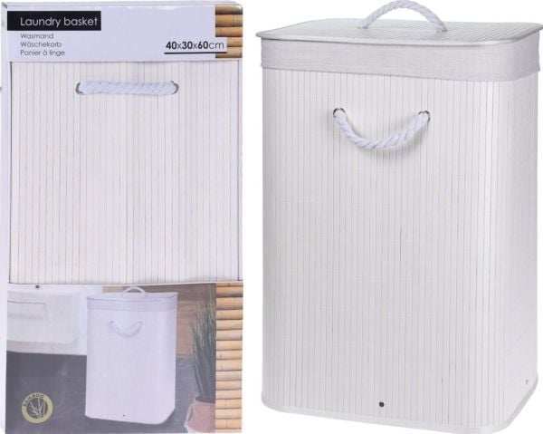 Storage Solutions vaskekurv i bambus med NATURAL lokk, 60 l