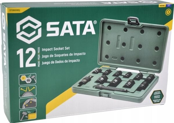 SATA 1/2" IMPACT socketsett 12 stk.