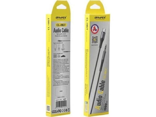 Awei USB A til USB-C - mini jack 3,5 mm svart (6954284001045)