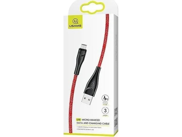 Usams USB-A - microUSB-kaapeli 3 m punainen (6958444983639)