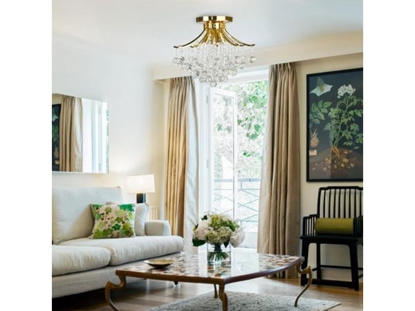 Taklampe Mdeco LAMPA sufitowa ELM5191/4 TR MDECO glamour i metall med krystaller gull
