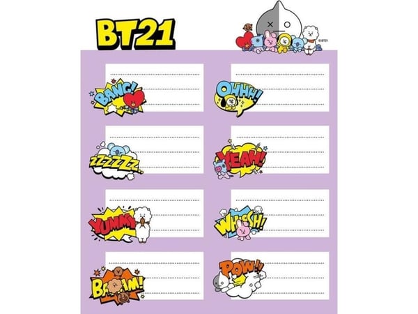BT21 Line Friends BT21 – sett med 16 klistremerker til skolebøker/arkmapper