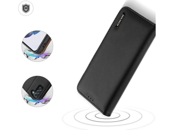 Dux Ducis Hivo i skinn flip-deksel ekte lær lommebok for kort og dokumenter Samsung Galaxy S22+ (S22 Plus) svart