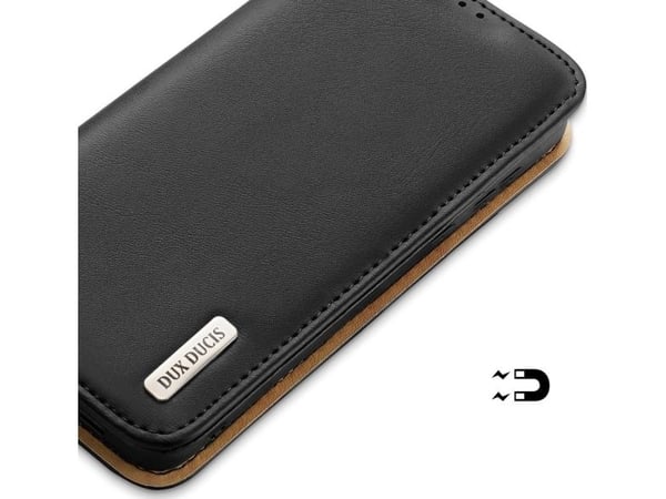 Dux Ducis Hivo i skinn flip-deksel ekte lær lommebok for kort og dokumenter Samsung Galaxy S22+ (S22 Plus) svart