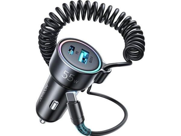 Joyroom Joyroom 3-in-1 nopea autolaturi USB Type C kaapelilla 1.5m 55W musta (JR-CL07)
