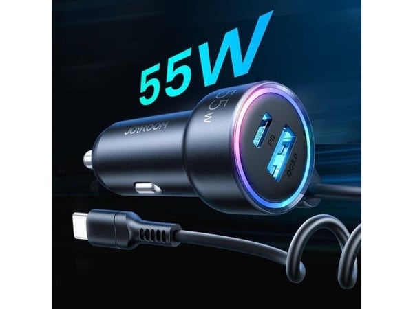 Joyroom Joyroom 3-in-1 nopea autolaturi USB Type C kaapelilla 1.5m 55W musta (JR-CL07)