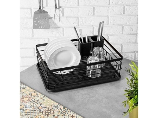 Vilde tørkestativ for servise tallerkener kopper bestikk svart avrenning loftstil