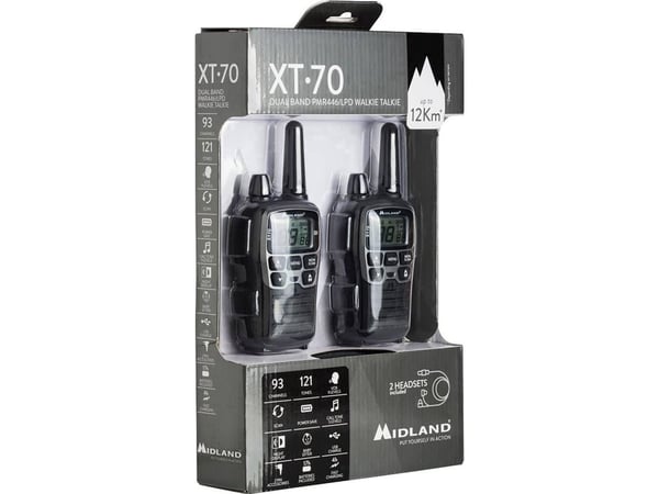 Midland XT70, 24 kanaler, 446.00625 - 446.09375 MHz, LCD, AAA, Alkalinsk, 113 g