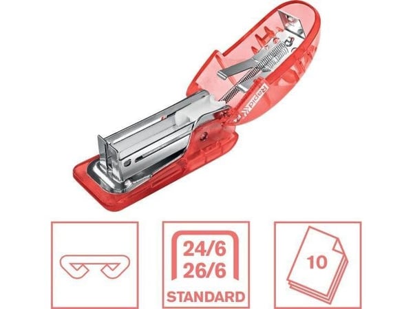 Rapid F4, 10 ark, Koral, Standard klemform, 24/6, 26/6, ABS, Metall, 3 cm