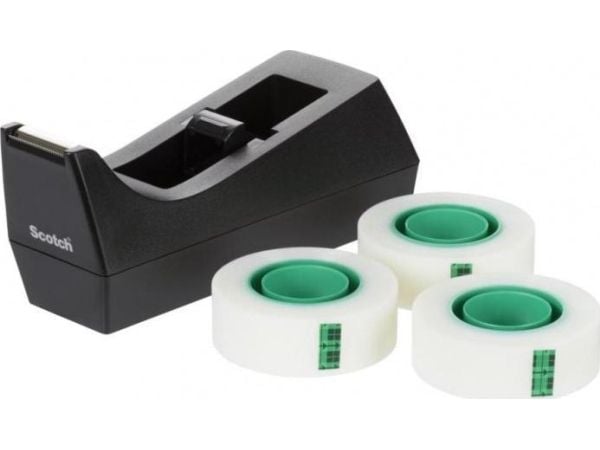 Scotch 3M SCOTCH_ Magic_ kontortape (SM3-12), matt, med dispenser, 19mm, 33m, 3 stk., brett C-38 sort GRATIS