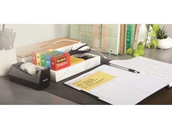 Scotch 3M SCOTCH_ Magic_ kontortape (SM3-12), matt, med dispenser, 19mm, 33m, 3 stk., brett C-38 sort GRATIS