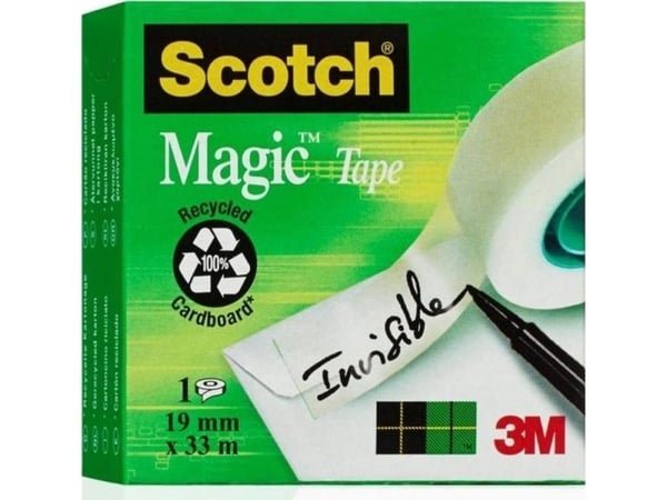 Scotch 3M SCOTCH_ Magic_ kontortape (SM3-12), matt, med dispenser, 19mm, 33m, 3 stk., brett C-38 sort GRATIS