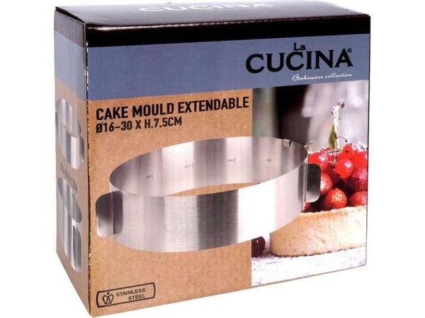 La Cucina justerbar rund form til kaker, uttrekkbar ring i stål 16–30 cm