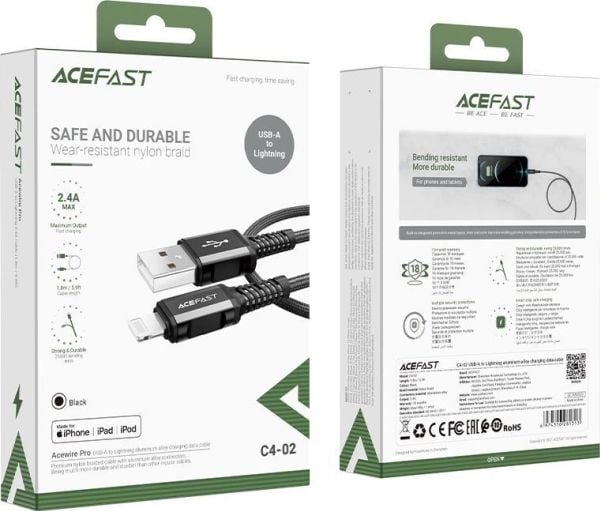 Acefast MFI USB - Lightning kaapeli 1.8m, 2.4A musta (C4-02 A Musta)