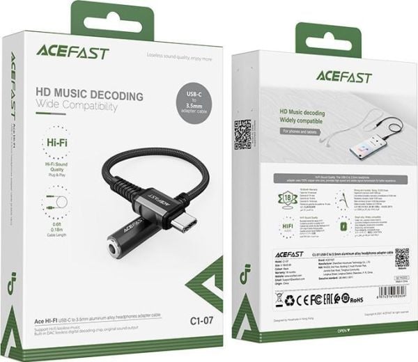 Acefast USB-sovitin C1-07 musta USB-C - 3.5mm liitin musta (6974316280606)