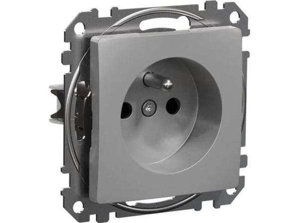 Schneider Electric, Sedna Design and Elements, 2P+PE-verkkopistorasia virtapolun suojuksella, hopeaa alumiinia,SDD113011