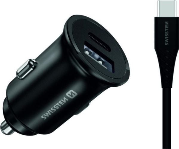 Lader Swissten LAD SAM SWISSTEN 25W 2xUSB-C BLACK + kabel 1,2 m TYPE-C