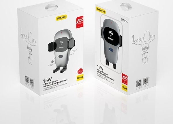 Dudao bilholder med innebygd trådløs lader Qi 15W grå (F20xs)