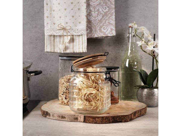 Excellent Houseware glasskrukke med bambuslokk og patentklemme, tett med pakning 1,1 l