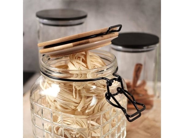 Excellent Houseware glasskrukke med bambuslokk og patentklemme, tett med pakning 1,1 l
