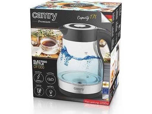 Camry vannkoker CR 1300 2200 W 1,7 L glass 360° roterende sokkel svart