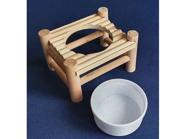 Panama stativ med skål for gnagere og kanin, tre/plast, 14x10x8,5 cm/150 ml