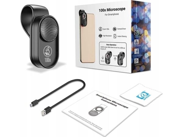 Apexel digitalt mikroskopobjektiv til telefon / forstørrelse 100x / Apl-ms001