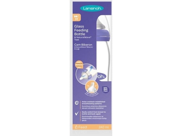 Lansinoh Natural Wave -tuttipullo 240 ml, lasi, M-tutti (7018455)
