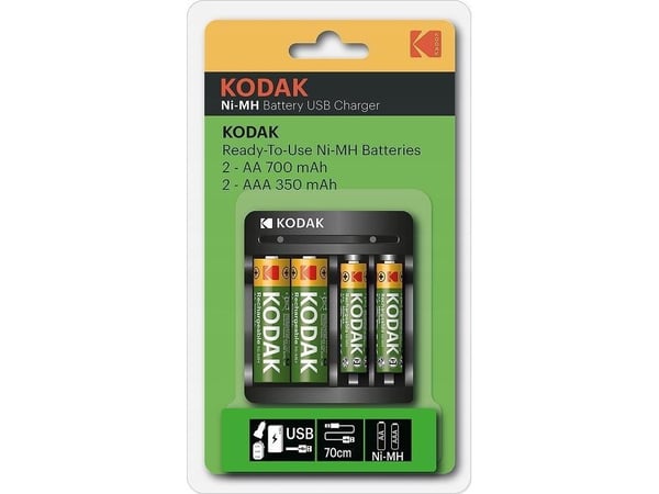 Kodak lader: USB Kodak + 2x AA 750mAh + 2x AAA 300mAh