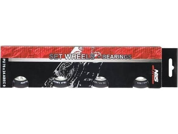 Nils Extreme PU 72x24 82A svart matt (4 stk.) + ABEC-9 (8 stk.) sett
