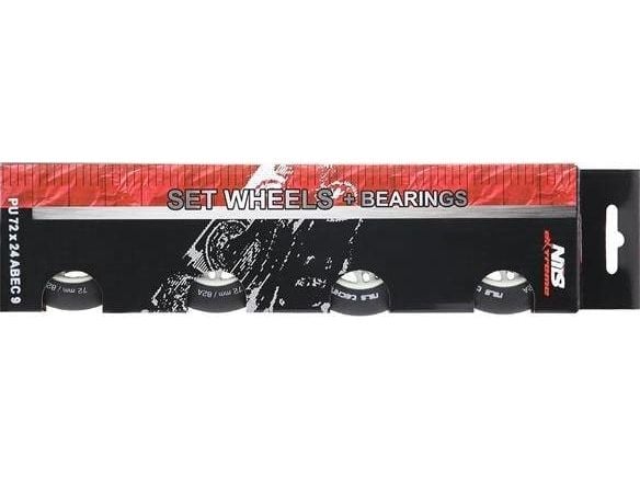 Nils Extreme PU 76x24 82A svarte matte (4 stk.) + ABEC-9 (8 stk.) sett