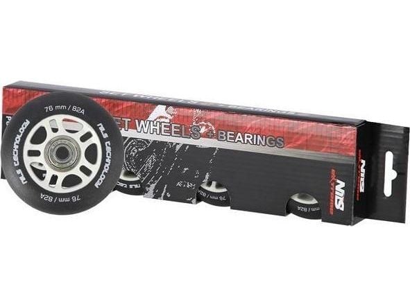 Nils Extreme PU 76x24 82A svarte matte (4 stk.) + ABEC-9 (8 stk.) sett