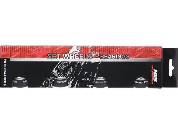 Nils Extreme Wheels PU 80x24 82A sort Matte (4 kpl) + ABEC-9 (8 kpl)