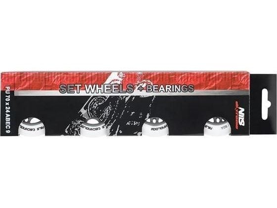 Nils Extreme PU 70x24 82A matt hvite (4 stk) + ABEC-9 (8 stk) sett
