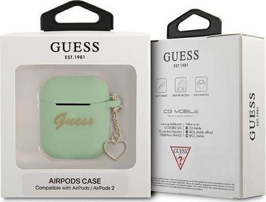 Guess beskyttelsesetui i silikon Charm Heart Collection til AirPods grønn