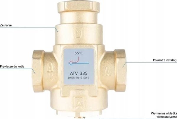 Afriso temperaturventil ATV 335, DN25, Rp1", Kvs 9, 55°C