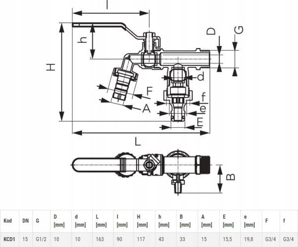 FERRO KCD1 ANSLUTEN BULLYVENTIL MED 2 ANSLUTNINGAR 3/4", 1/2" // ZKC.15/20-COMFORT-FER