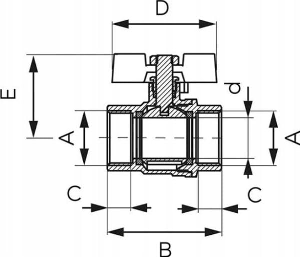 Ferro KFPM1 kuleventil vann «sommerfugl» 1/2'' innv.-utv., F-POWER// ZKW-15-WW-M-FER-POWER