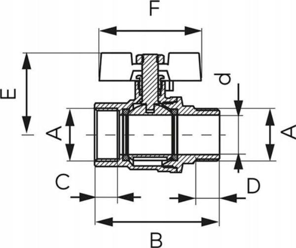 Ferro KFPM21 kuleventil for vann "sommerfugl" 3/4'' NAKR-WKR, F-POWER // ZKW-20-WN-M-FER-POWER